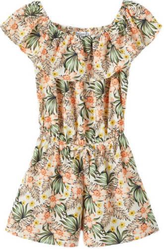 NAME IT KIDS gebloemde jumpsuit NKFVINAYA van gerecycled polyester ecru/zalm/groen