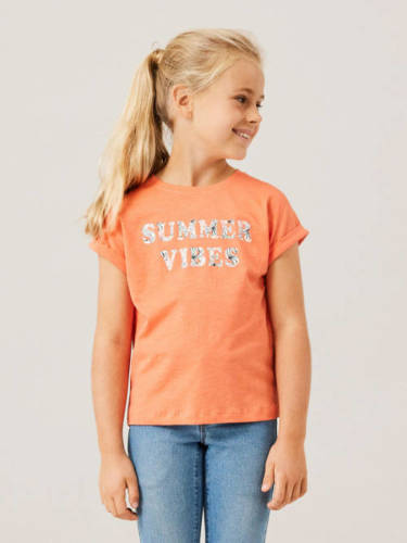 NAME IT KIDS T-shirt NKFFAMMA met tekst oranje