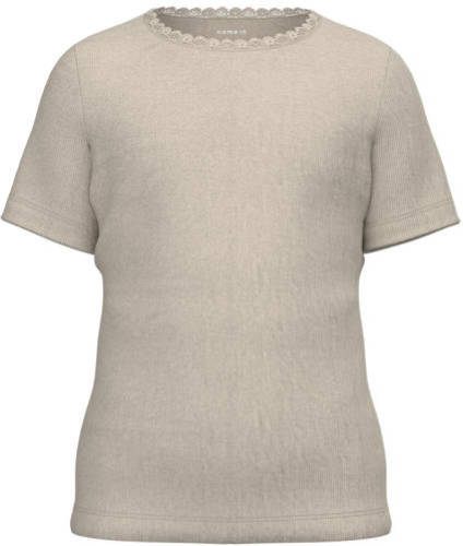 NAME IT KIDS ribgebreid T-shirt NKFKAB met kant grijs