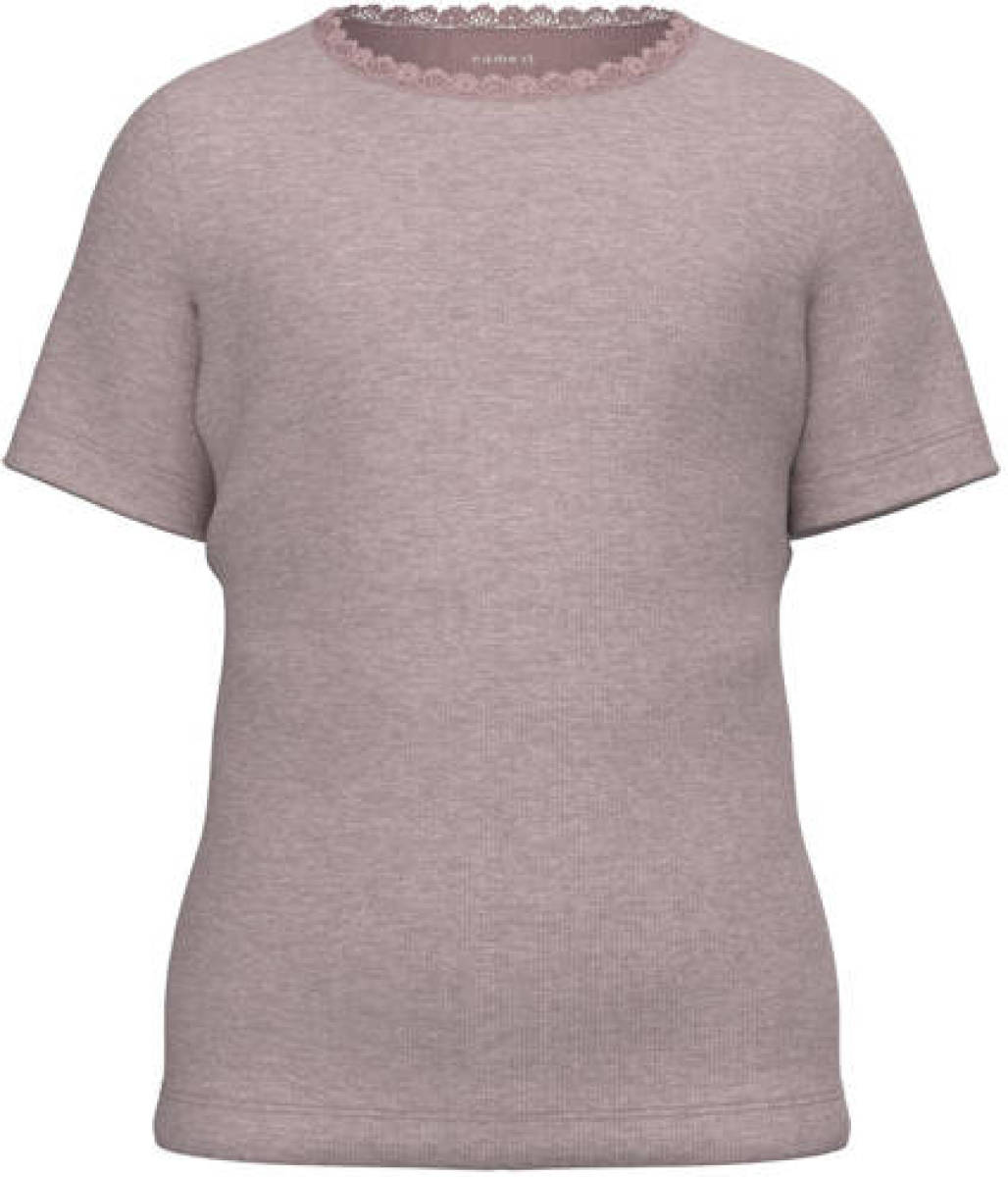 NAME IT KIDS ribgebreid T-shirt NKFKAB met kant mauve