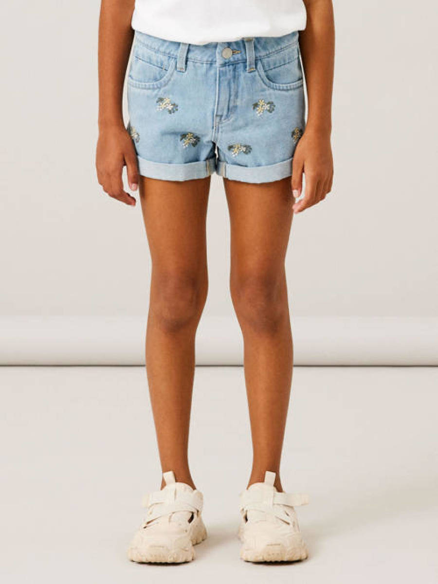 NAME IT KIDS gebloemde regular fit short NKFBELLA light blue denim