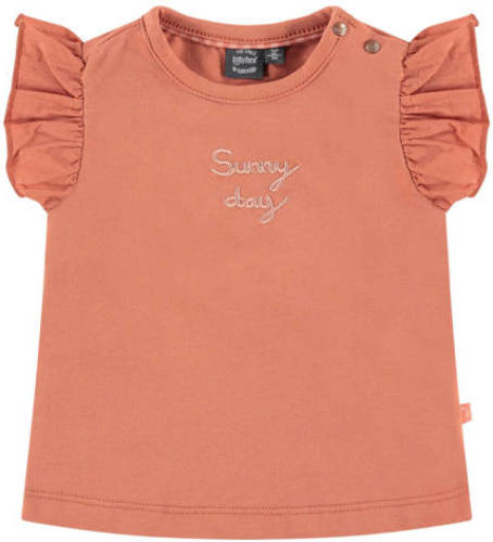 Babyface newborn baby T-shirt met tekst en ruches roze