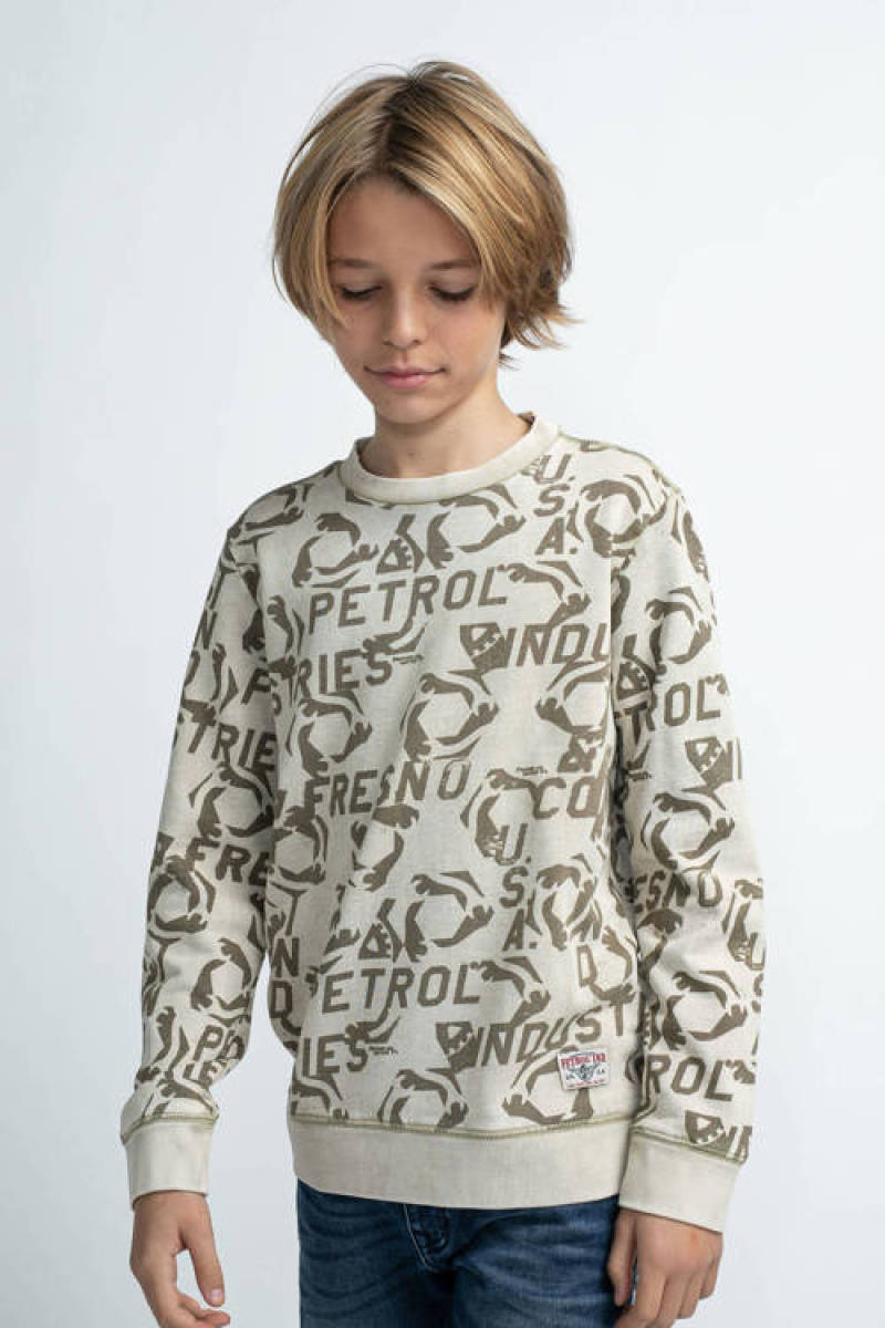 Petrol Industries sweater met all over print groen/beige