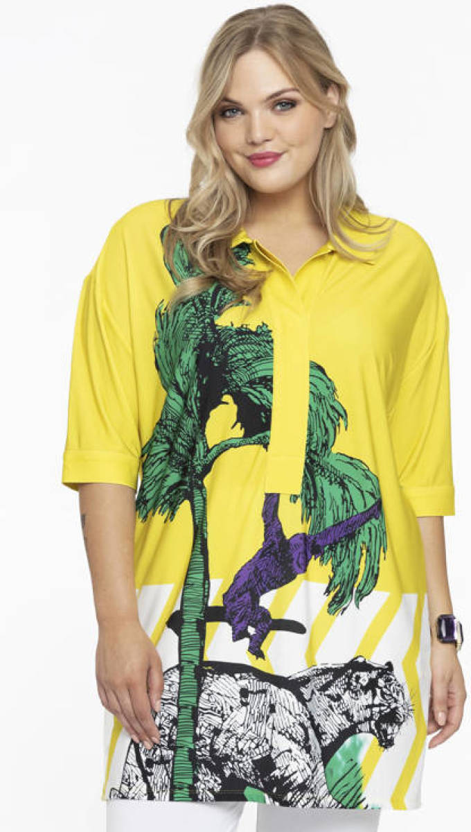 Yoek tuniek met all over print geel/groen/wit
