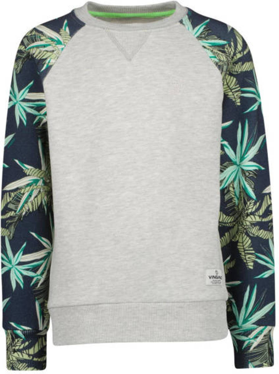 Vingino sweater NOLOF met all over print groen/donkerblauw/grijs melange