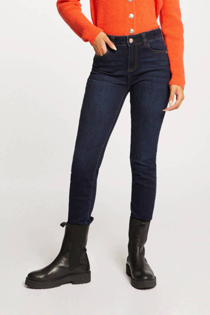 Morgan high waist slim fit jeans donkerblauw