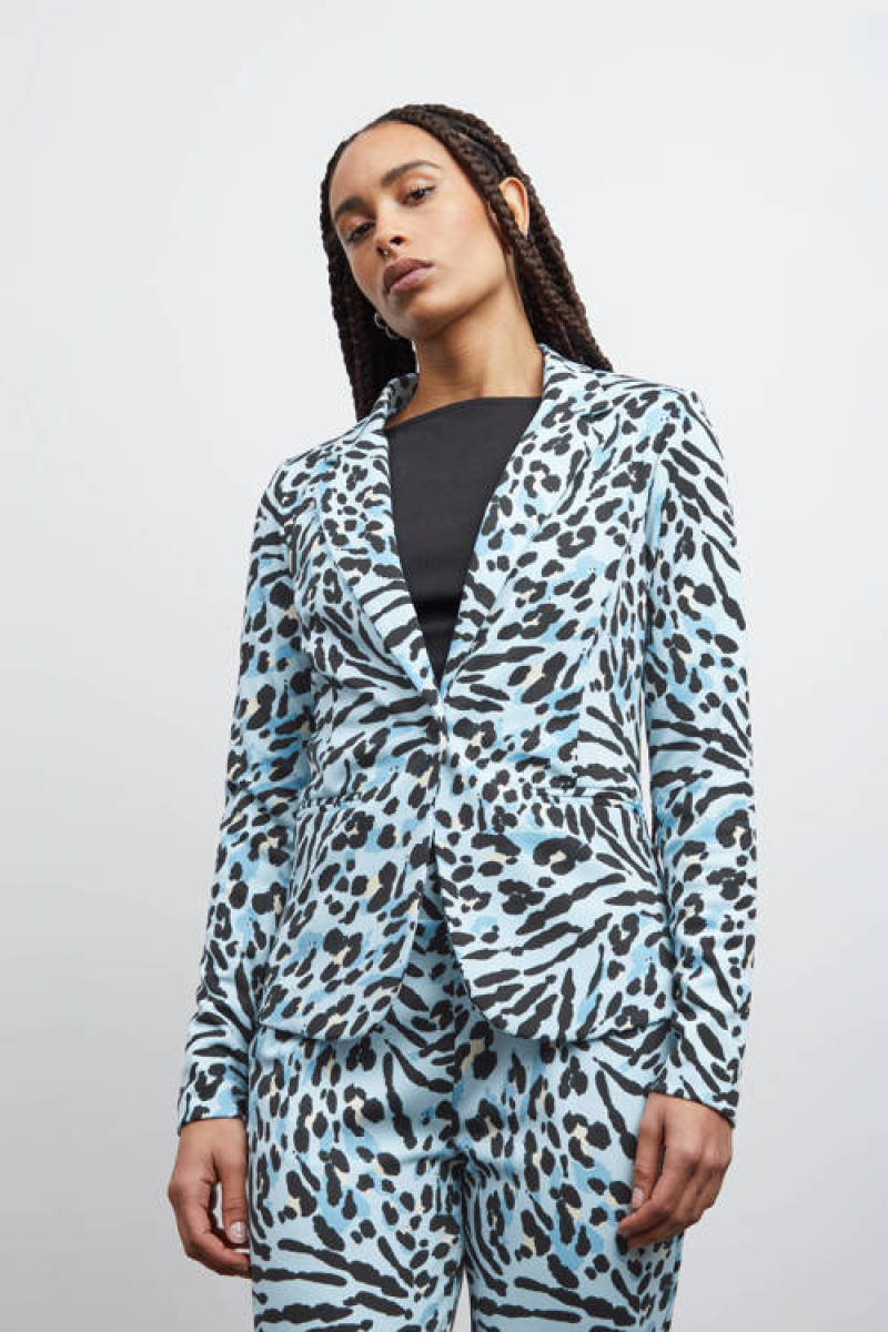 ICHI blazer IHKATE met dierenprint blauw/zwart