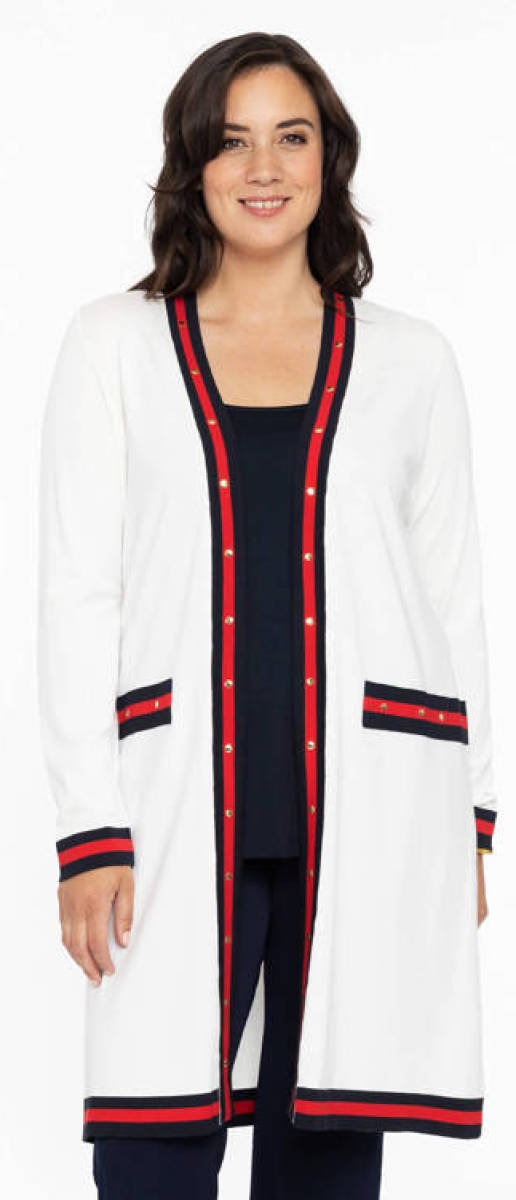 Yoek sweatvest met studs wit/rood/blauw