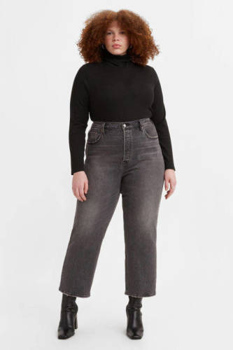 Levi's Plus Ribcage cropped high waist straight fit jeans black worn in