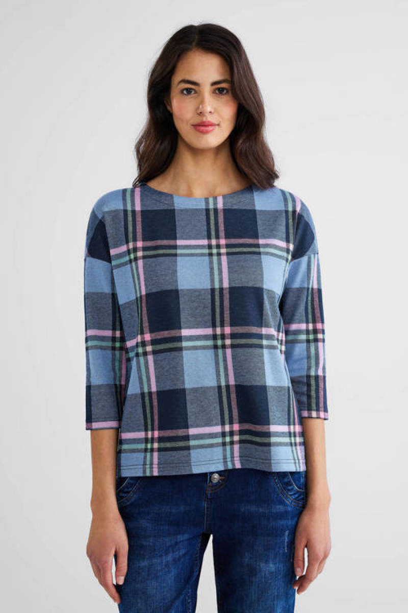 Street One geruite top blauw/roze/groen