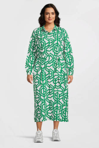 VERO MODA CURVE blousejurk VMJENNY met all over print groen/ecru