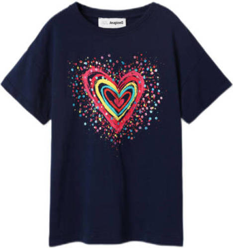 Desigual T-shirt met printopdruk en pailletten donkerblauw