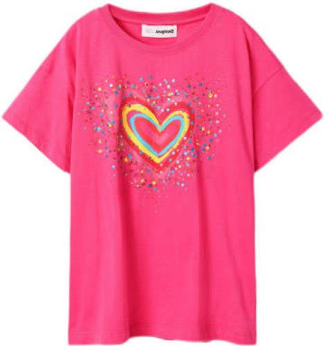 Desigual T-shirt met printopdruk en pailletten roze