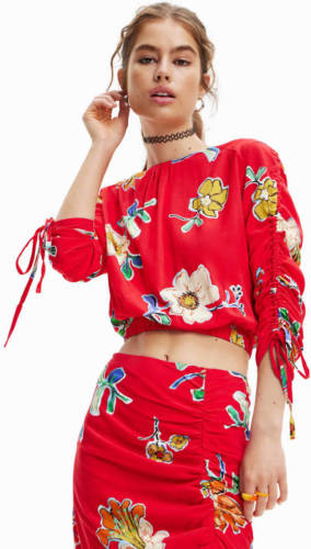 Desigual gebloemde top rood/ecru/geel