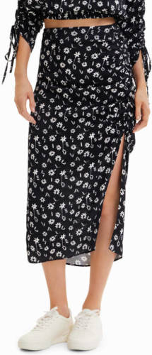 Desigual gebloemde midi rok zwart/wit