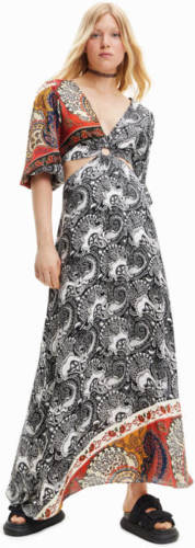 Desigual maxi jurk met paisleyprint zwart/wit/rood