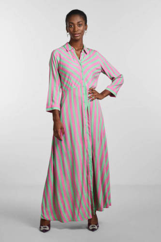 Y.A.S gestreepte maxi blousejurk YASSAVANNA lichtgroen/ roze