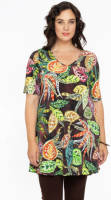 Yoek tuniek DOLCE van travelstof met all over print bruin/geel/groen
