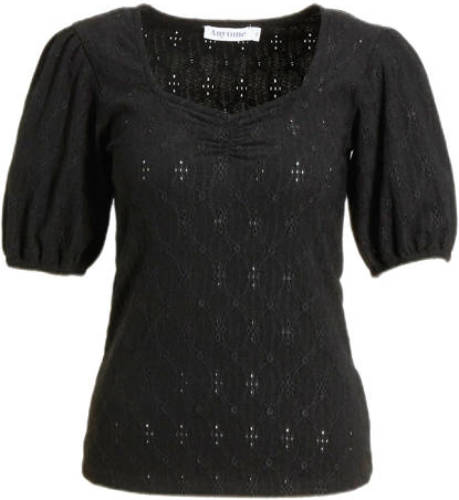 anytime Broderie top zwart