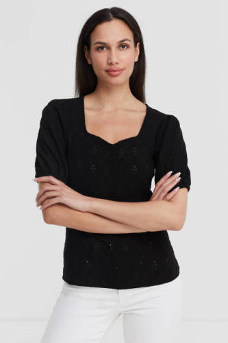 anytime Broderie top zwart