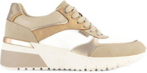 Esprit sneakers met sleehak beige/wit