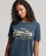 Superdry T-shirt met tekst donkerblauw/goud/groen