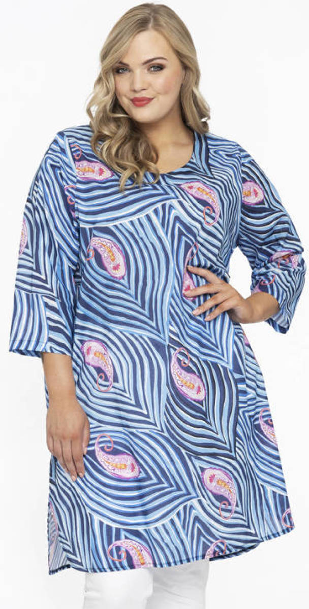 Yoek tuniek met all over print blauw/roze