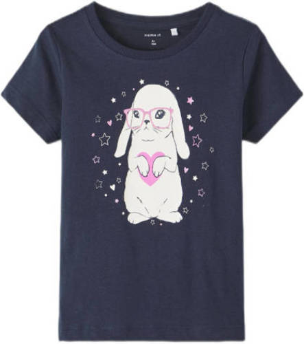 NAME IT MINI T-shirt NKFBRIGITA met printopdruk donkerblauw