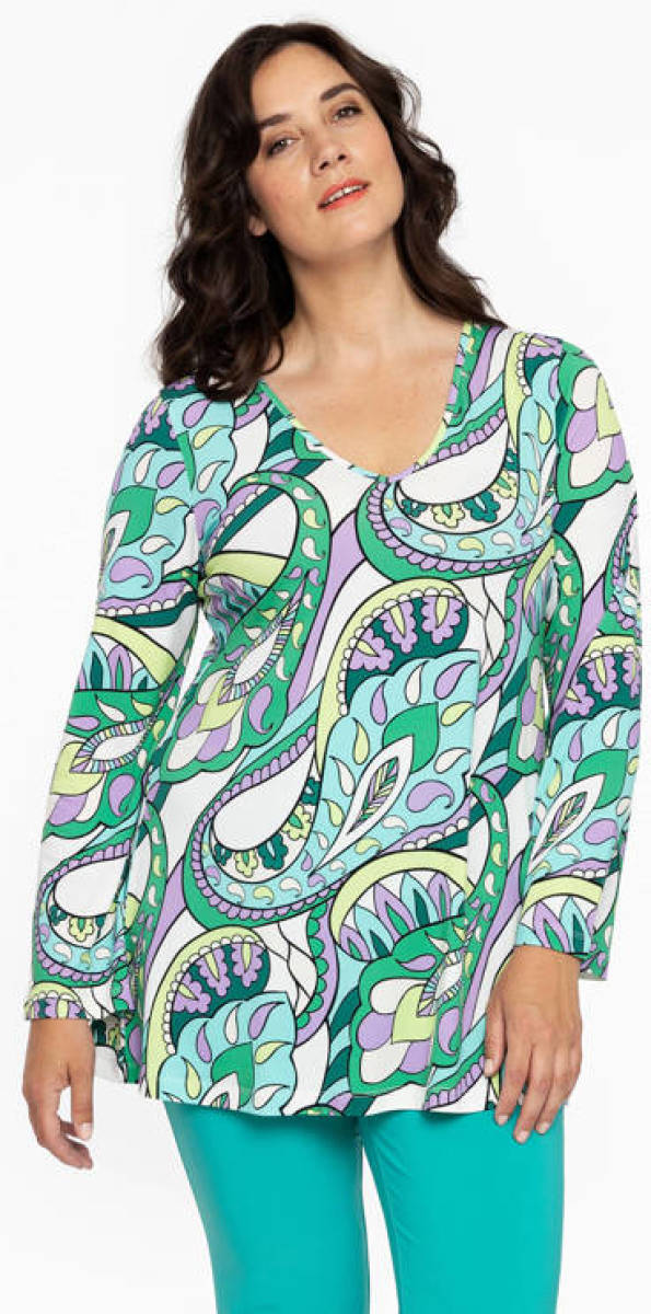 Yoek top van travelstof met all over print multi