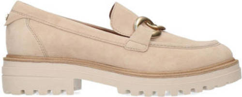No Stress chunky suède loafers met ketting beige