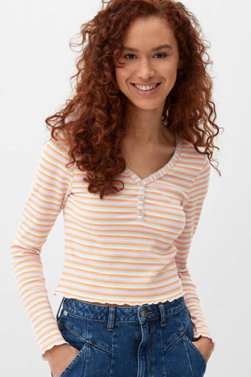 Q/S designed by gestreepte ribgebreide top multi