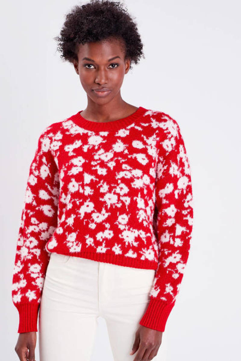 Cache Cache gebloemde trui rood/wit