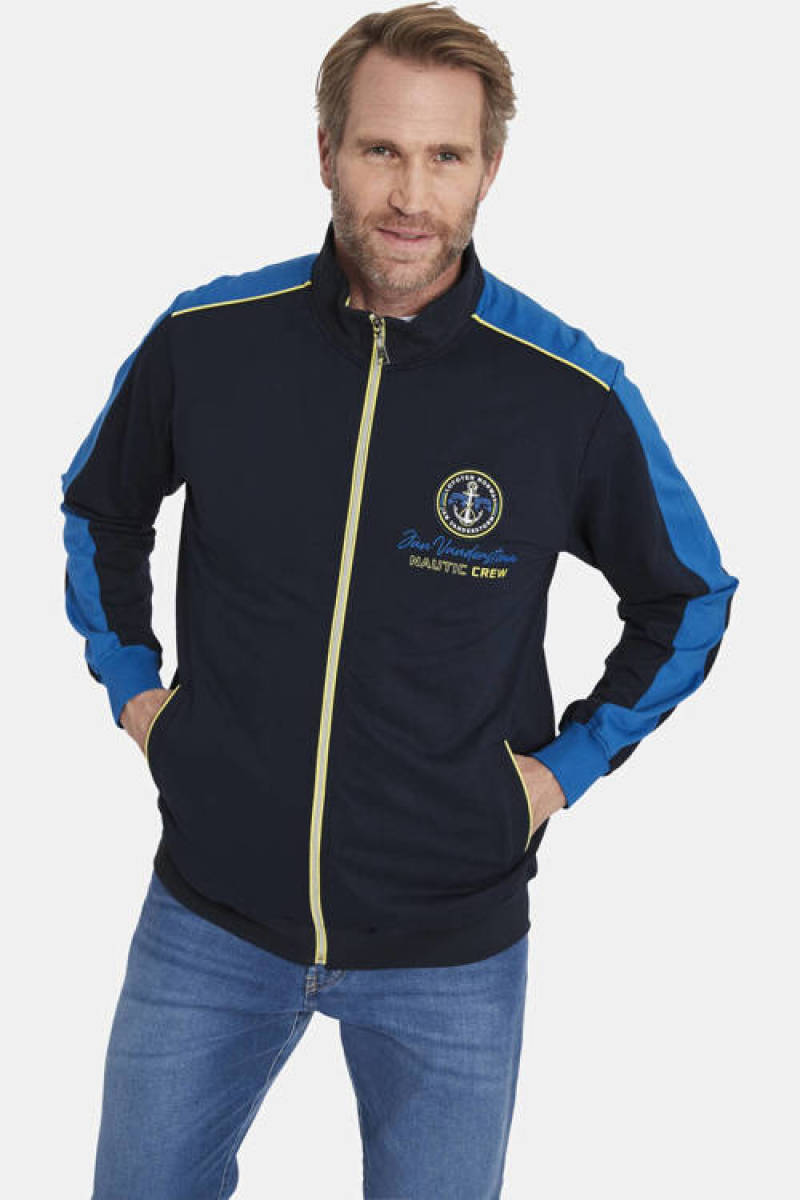 Jan Vanderstorm sweatvest PIINIUS Plus Size met printopdruk donkerblauw