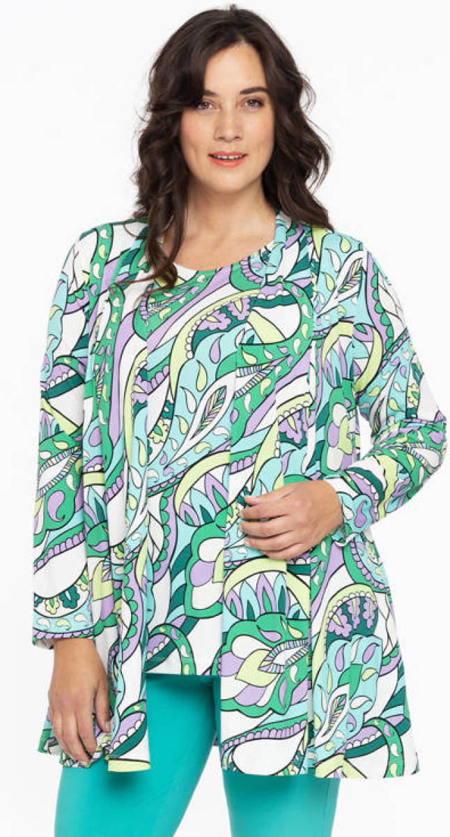 Yoek vest DOLCE van travelstof met paisleyprint groen/wit