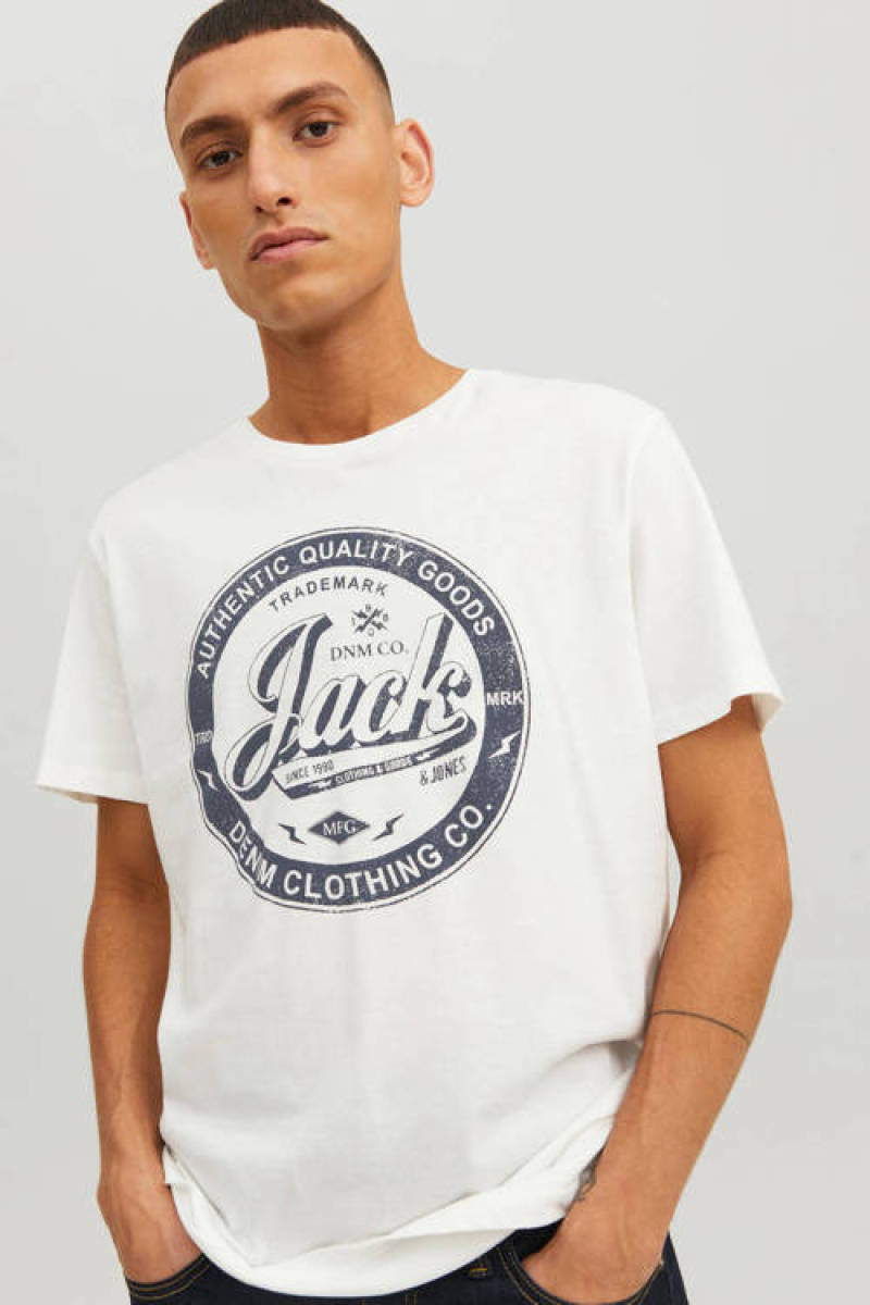 Jack & Jones ESSENTIALS T-shirt JJEJEANS met printopdruk cloud dancer