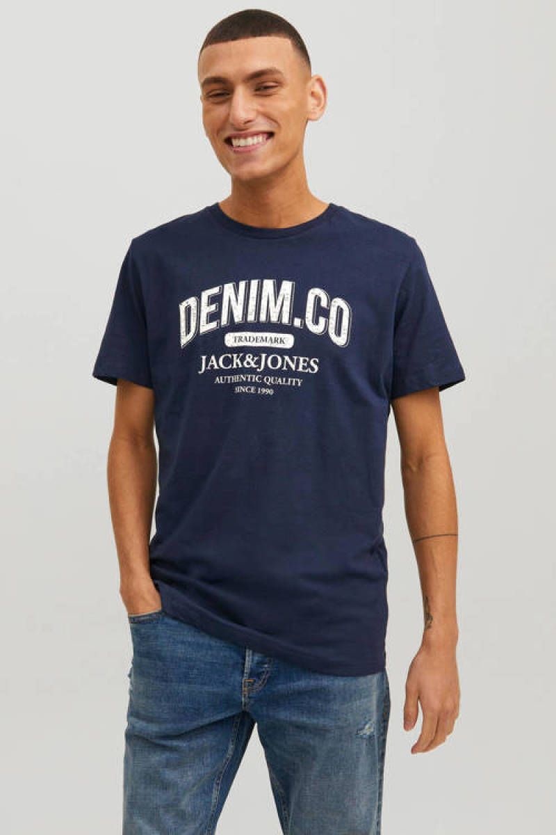 Jack & Jones ESSENTIALS T-shirt JJEJEANS met printopdruk navy blazer
