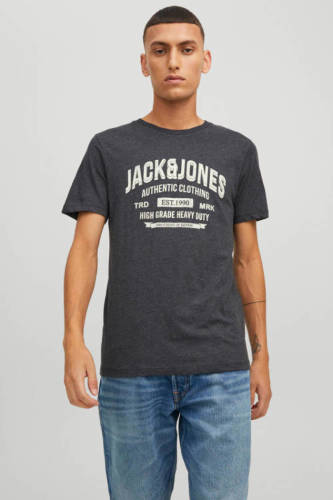 Jack & Jones ESSENTIALS T-shirt JJEJEANS met printopdruk dark grey melange