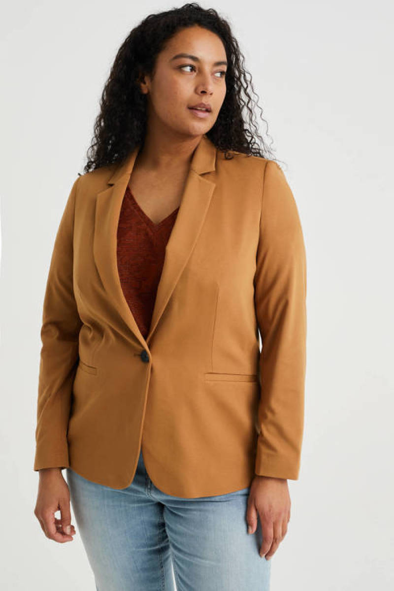 WE Fashion Curve getailleerde blazer bruin