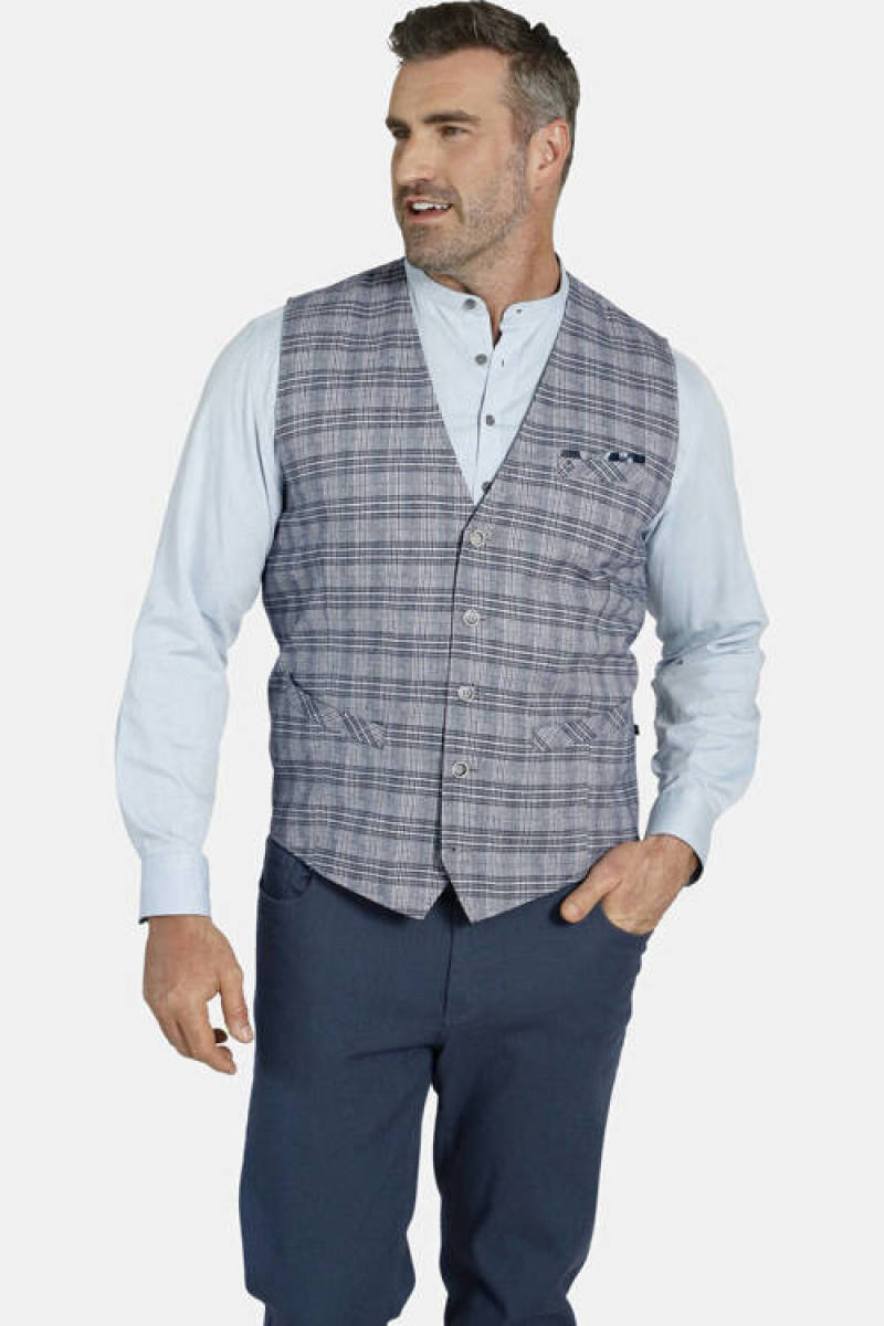 Charles Colby geruit gilet DUKE NIVEN Plus Size grijs