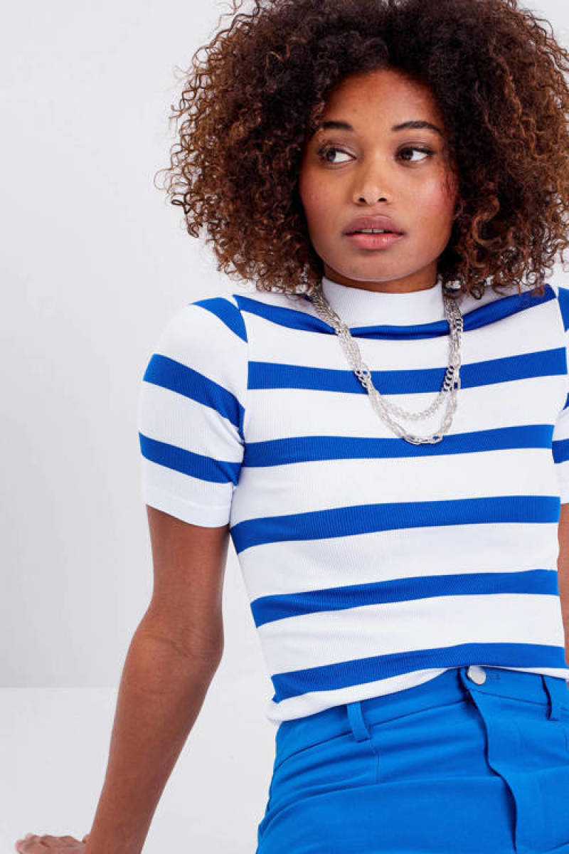 Cache Cache gestreepte ribgebreide top wit/ blauw