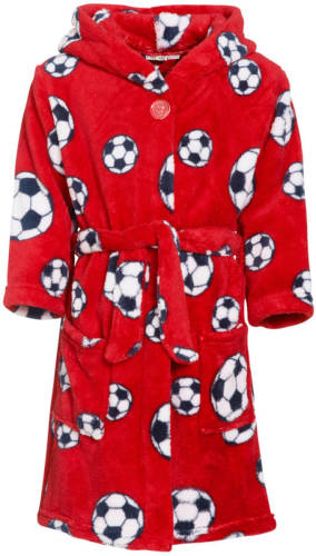 Playshoes fleece badjas Socces met voetbal dessin rood