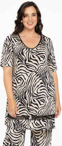 Yoek tuniek DOLCE van travelstof met zebraprint ecru/zwart