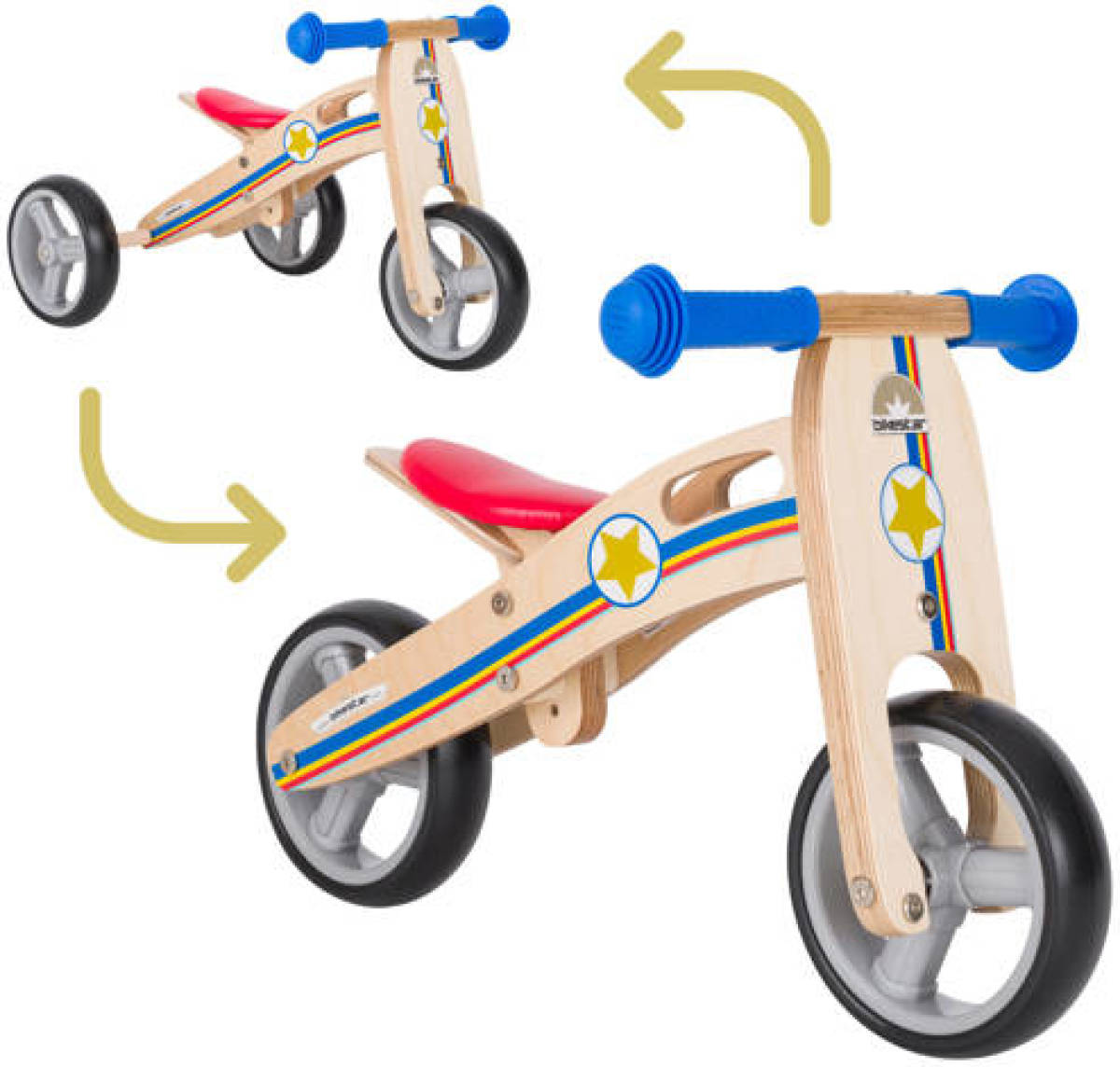 Bikestar mini loopfiets 2 in 1, hout, blauw
