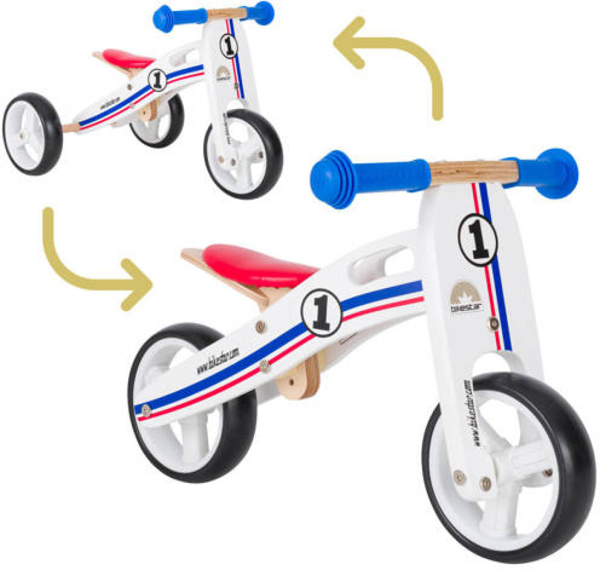 Bikestar mini loopfiets 2 in 1, hout, wit