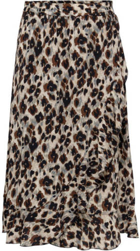 Only midi rok ONLCARLY met panterprint en volant bruin/zwart