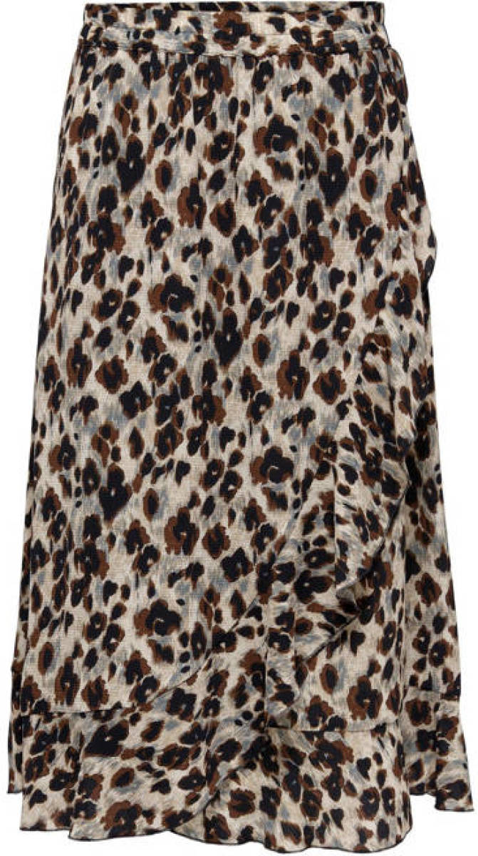 Only midi rok ONLCARLY met panterprint en volant bruin/zwart