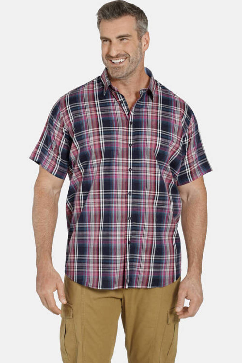 Charles Colby geruit regular fit overhemd Duke LOGAN Plus Size rood