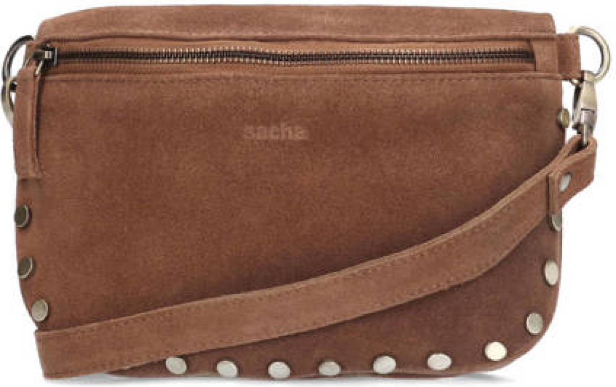 Sacha leren crossbody tas met studs cognac