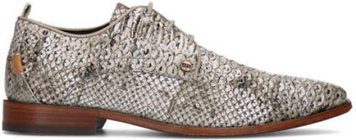 Rehab leren veterschoenen met crocoprint grijs/taupe