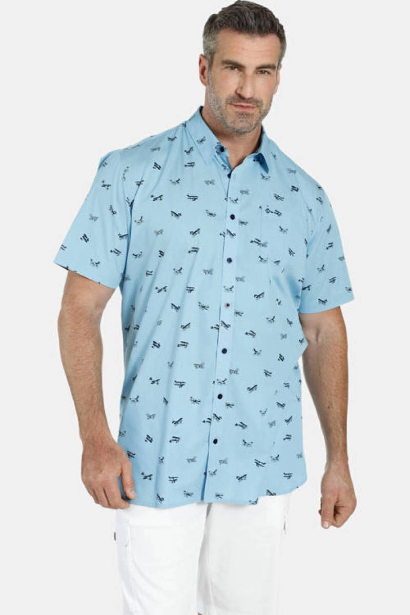 Charles Colby +FIT Collectie regular fit overhemd MAOLNE Plus Size met printopdruk lichtblauw